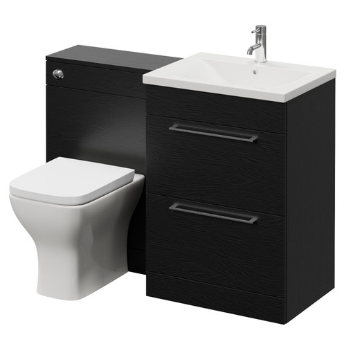 Napoli 460 Cento Nero Oak 1200mm 2 Drawer Vanity Unit Toilet Suite with Glide Basin Right Hand View
