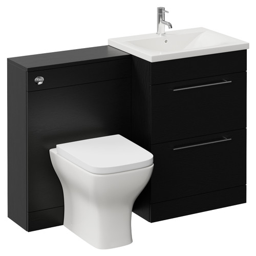 Napoli 460 Cento Nero Oak 1200mm 2 Drawer Vanity Unit Toilet Suite with Glide Basin Left Hand View
