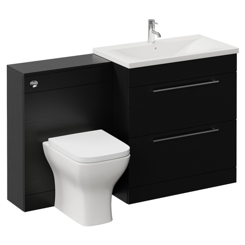 Napoli 460 Cento Nero Oak 1400mm 2 Drawer Vanity Unit Toilet Suite with Glide Basin Left Hand View