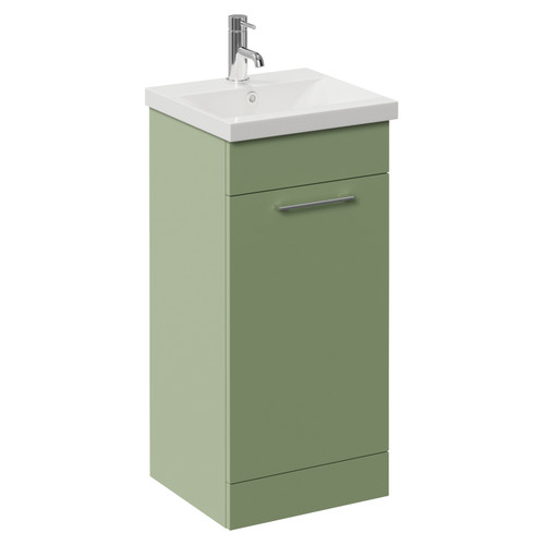 Napoli 390 Olive Green 400mm Single Door Vanity Unit with Glide Basin Left Hand View