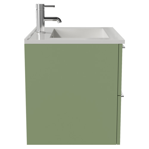 Napoli 460 Olive Green 600mm Wall Mounted 2 Drawer Vanity Unit with Angel Basin Side View