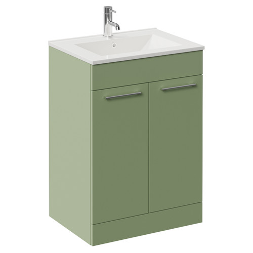 Napoli 460 Olive Green 600mm 2 Door Vanity Unit with Angel Basin Left Hand View