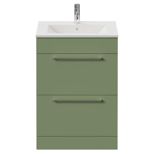 Napoli 460 Olive Green 600mm 2 Drawer Vanity Unit with Angel Basin Front View