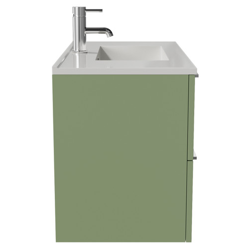 Napoli 390 Olive Green 800mm Wall Mounted 2 Drawer Vanity Unit with Angel Basin Side View