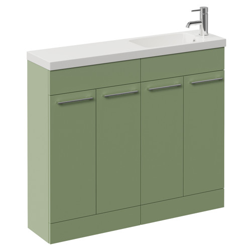Napoli 250 Olive Green 1000mm 4 Door Vanity Unit with Round Silvo Basin Left Hand View