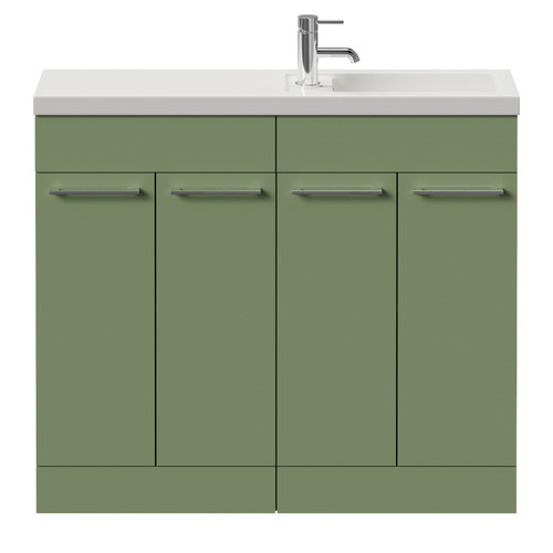 Napoli 250 Olive Green 1000mm 4 Door Vanity Unit with Square Silvo Basin Front View