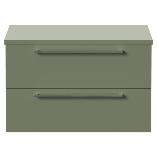 Napoli 390 Olive Green 800mm Wall Mounted 2 Drawer Vanity Unit for Countertop Basins Front View