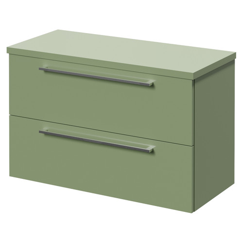 Napoli 390 Olive Green 800mm Wall Mounted 2 Drawer Vanity Unit for Countertop Basins Right Hand View