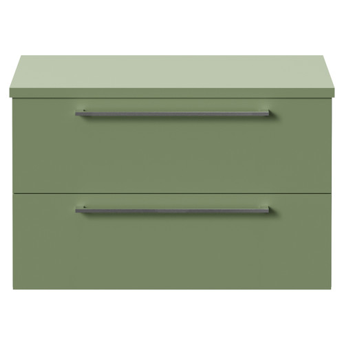 Napoli 390 Olive Green 800mm Wall Mounted 2 Drawer Vanity Unit for Countertop Basins Front View