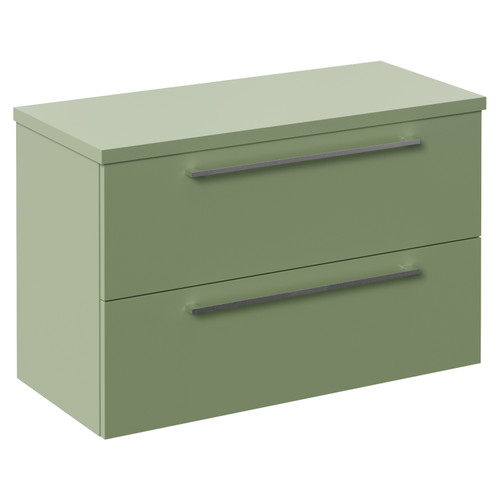 Napoli 390 Olive Green 800mm Wall Mounted 2 Drawer Vanity Unit for Countertop Basins Left Hand View