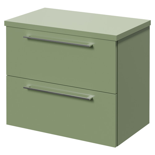 Napoli 390 Olive Green 600mm Wall Mounted 2 Drawer Vanity Unit for Countertop Basins Right Hand View