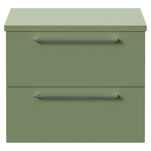 Napoli 390 Olive Green 600mm Wall Mounted 2 Drawer Vanity Unit for Countertop Basins Front View