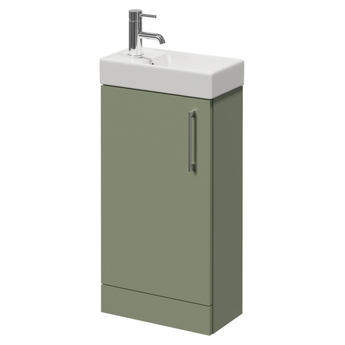 Napoli Cube Olive Green 400mm Single Door Vanity Unit with Align Basin Right Hand View