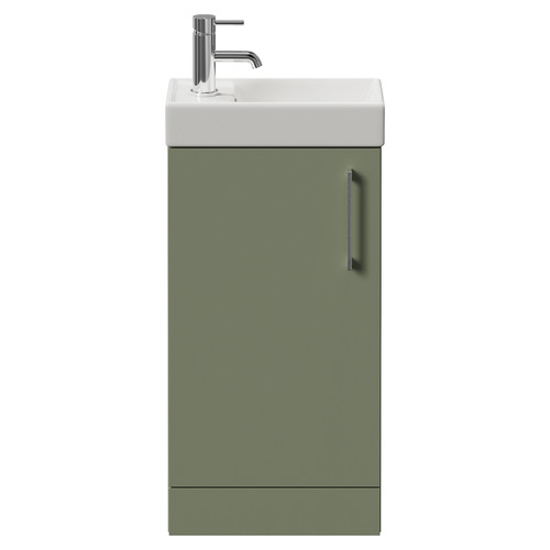 Napoli Cube Olive Green 400mm Single Door Vanity Unit with Align Basin Front View