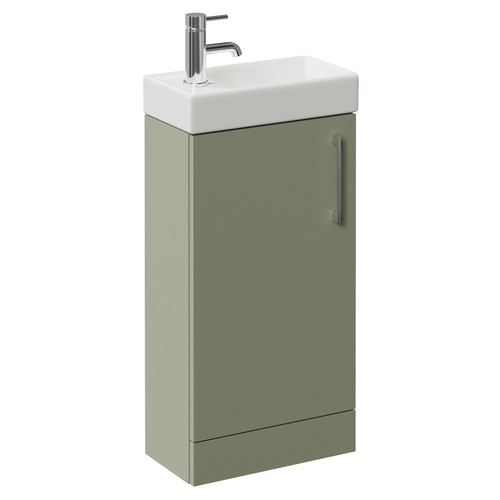 Napoli Cube Olive Green 400mm Single Door Vanity Unit with Align Basin Left Hand View