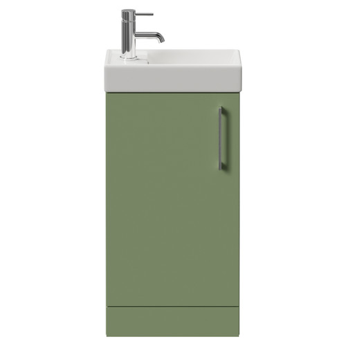 Napoli Cube Olive Green 400mm Single Door Vanity Unit with Align Basin Front View