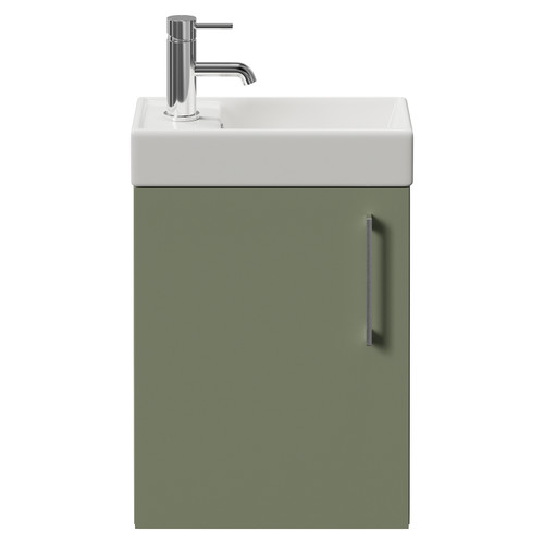 Napoli Cube Olive Green 400mm Wall Mounted Single Door Vanity Unit with Align Basin Front View