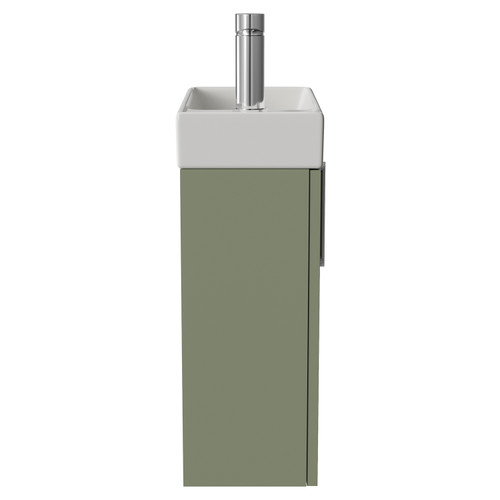 Napoli Cube Olive Green 400mm Wall Mounted Single Door Vanity Unit with Align Basin Side View