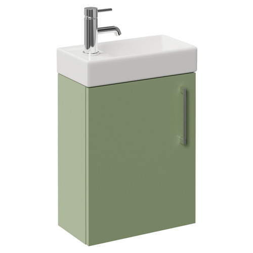 Napoli Cube Olive Green 400mm Wall Mounted Single Door Vanity Unit with Align Basin Left Hand View