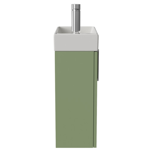 Napoli Cube Olive Green 400mm Wall Mounted Single Door Vanity Unit with Align Basin Side View