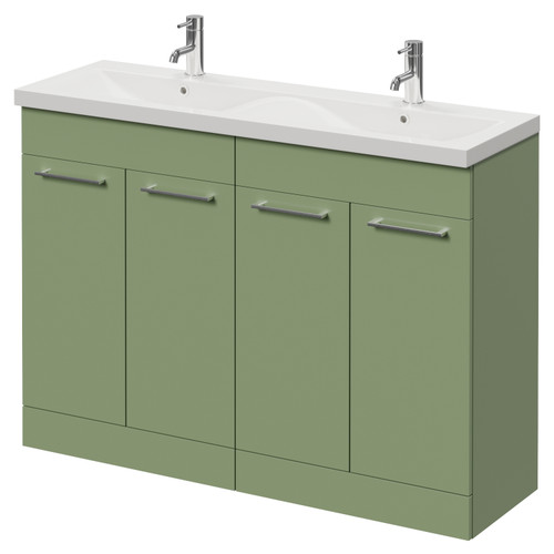 Napoli 390 Olive Green 1200mm 4 Door Vanity Unit with Double Glide Basins Right Hand View