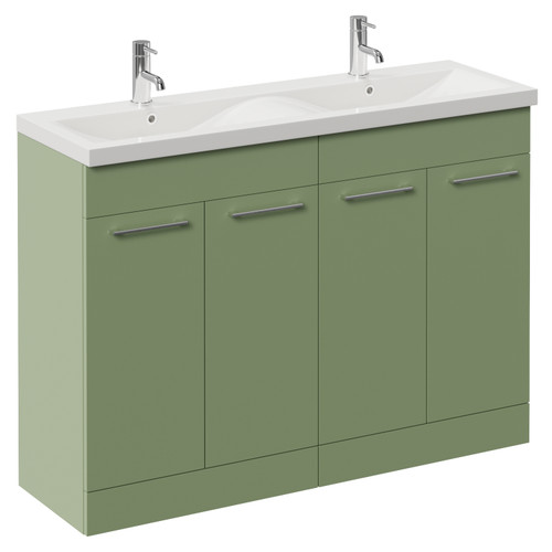 Napoli 390 Olive Green 1200mm 4 Door Vanity Unit with Double Glide Basins Left Hand View