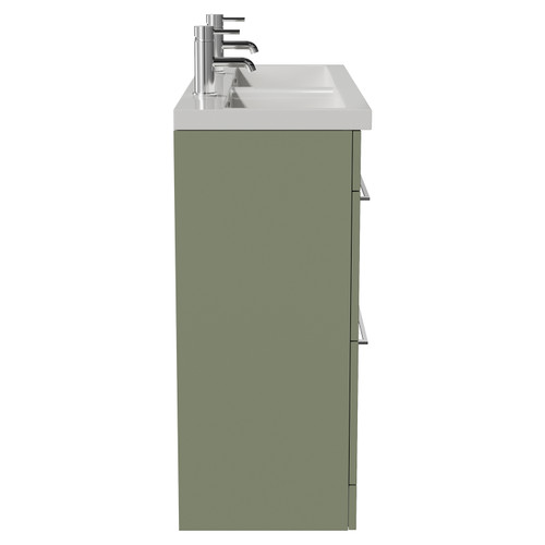 Napoli 390 Olive Green 1200mm 4 Drawer Vanity Unit with Double Glide Basins Side View