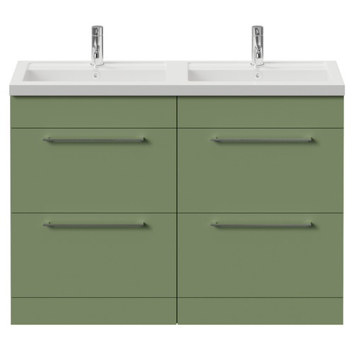 Napoli 390 Olive Green 1200mm 4 Drawer Vanity Unit with Double Lucia Basins Front View
