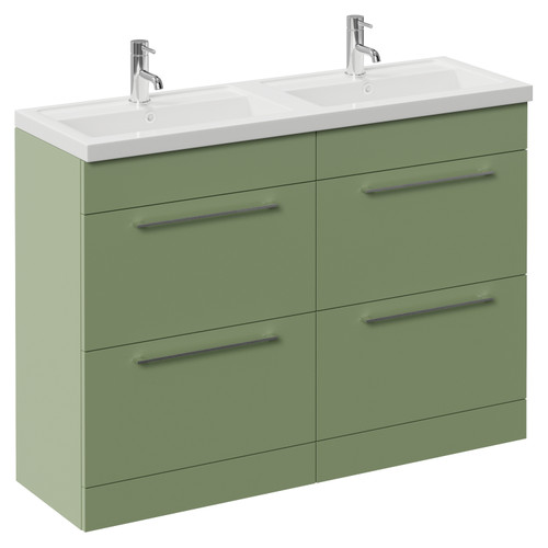 Napoli 390 Olive Green 1200mm 4 Drawer Vanity Unit with Double Lucia Basins Left Hand View