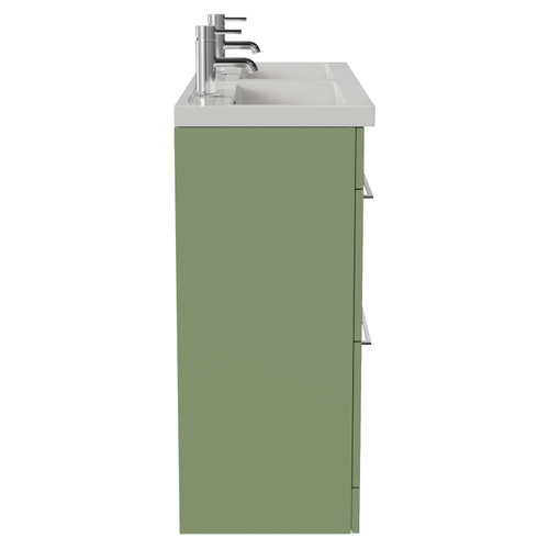 Napoli 390 Olive Green 1200mm 4 Drawer Vanity Unit with Double Lucia Basins Side View