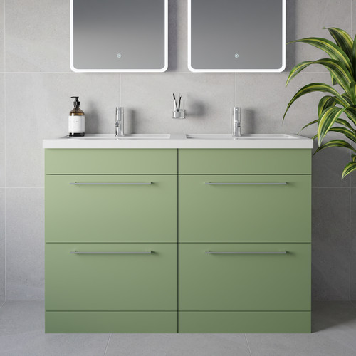 Napoli 390 Olive Green 1200mm 4 Drawer Vanity Unit with Double Lucia Basins Lifestyle Image