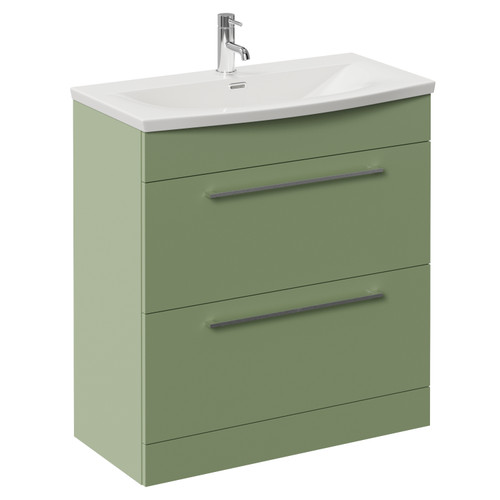 Napoli 390 Olive Green 800mm 2 Drawer Vanity Unit with Arc Basin Left Hand View