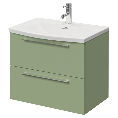 Napoli 390 Olive Green 600mm Wall Mounted 2 Drawer Vanity Unit with Arc Basin Right Hand View