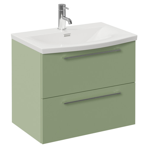 Napoli 390 Olive Green 600mm Wall Mounted 2 Drawer Vanity Unit with Arc Basin Left Hand View