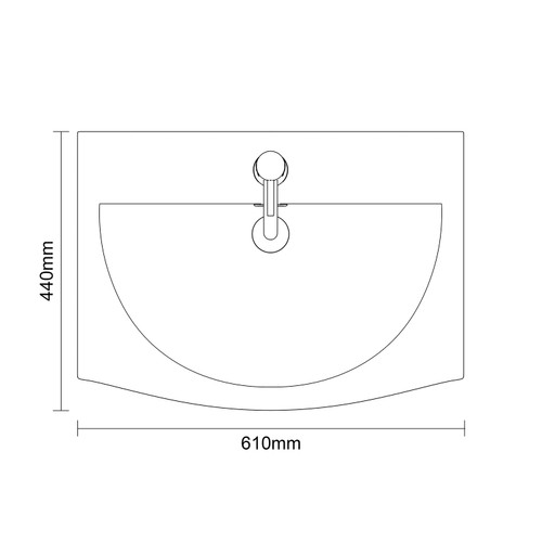 Napoli 390 Olive Green 600mm Wall Mounted 2 Drawer Vanity Unit with Arc Basin Top Down Dimensions