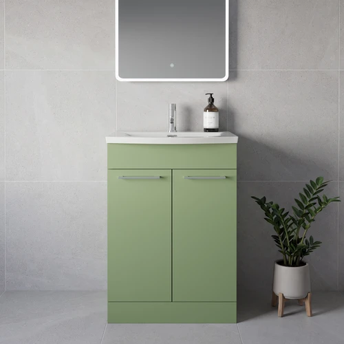 Napoli 390 Olive Green 600mm 2 Door Vanity Unit with Arc Basin Lifestyle Image