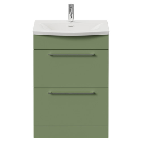Napoli 390 Olive Green 600mm 2 Drawer Vanity Unit with Arc Basin Front View