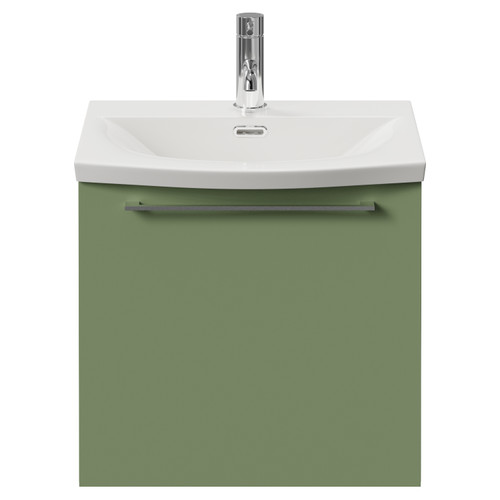 Napoli 390 Olive Green 500mm Wall Mounted Single Drawer Vanity Unit with Arc Basin Front View