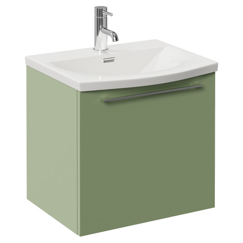 Napoli 390 Olive Green 500mm Wall Mounted Single Drawer Vanity Unit with Arc Basin Left Hand View
