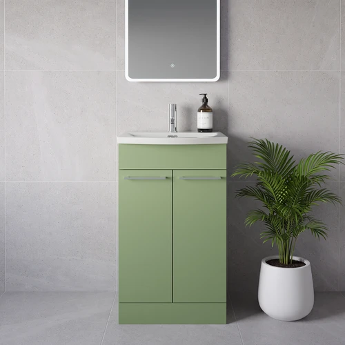 Napoli 390 Olive Green 500mm 2 Door Vanity Unit with Arc Basin Lifestyle Image