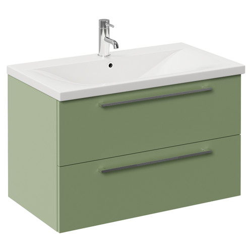 Napoli 460 Olive Green 800mm Wall Mounted 2 Drawer Vanity Unit with Glide Basin Left Hand View