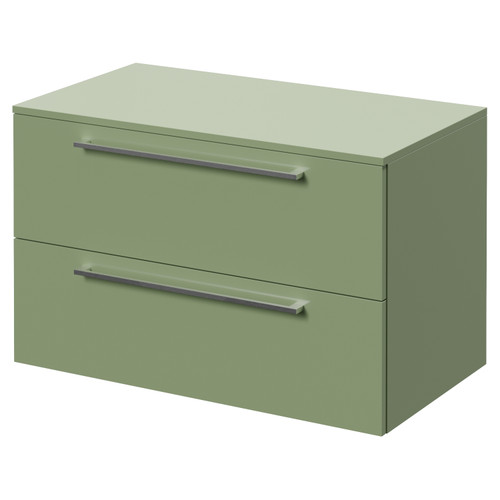 Napoli 460 Olive Green 800mm Wall Mounted 2 Drawer Vanity Unit for Countertop Basins Right Hand View