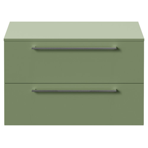 Napoli 460 Olive Green 800mm Wall Mounted 2 Drawer Vanity Unit for Countertop Basins Front View
