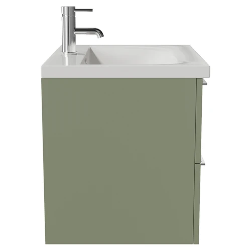 Napoli 460 Olive Green 600mm Wall Mounted 2 Drawer Vanity Unit with Glide Basin Side View