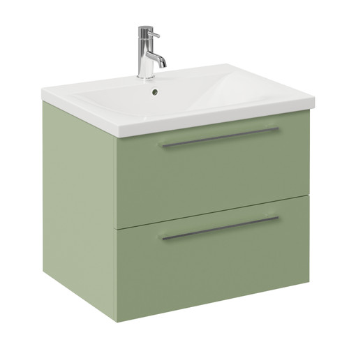 Napoli 460 Olive Green 600mm Wall Mounted 2 Drawer Vanity Unit with Glide Basin Left Hand View