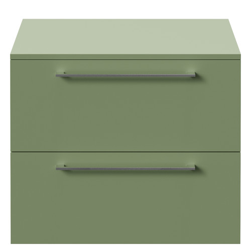 Napoli 460 Olive Green 600mm Wall Mounted 2 Drawer Vanity Unit for Countertop Basins Front View