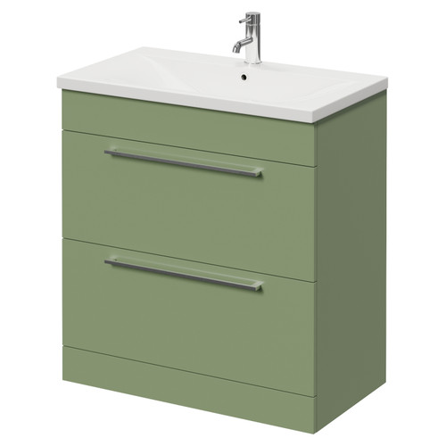 Napoli 460 Olive Green 800mm 2 Drawer Vanity Unit with Glide Basin Right Hand View