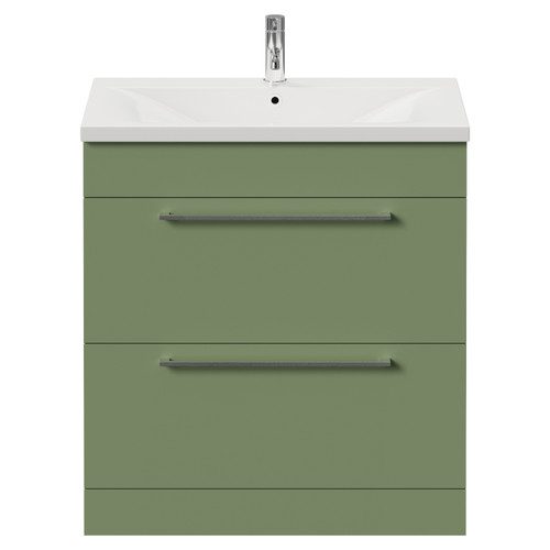 Napoli 460 Olive Green 800mm 2 Drawer Vanity Unit with Glide Basin Front View
