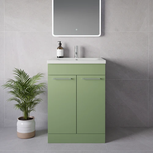 Napoli 460 Olive Green 600mm 2 Door Vanity Unit with Glide Basin Lifestyle Image