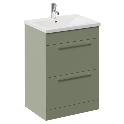 Napoli 460 Olive Green 600mm 2 Drawer Vanity Unit with Glide Basin Left Hand View